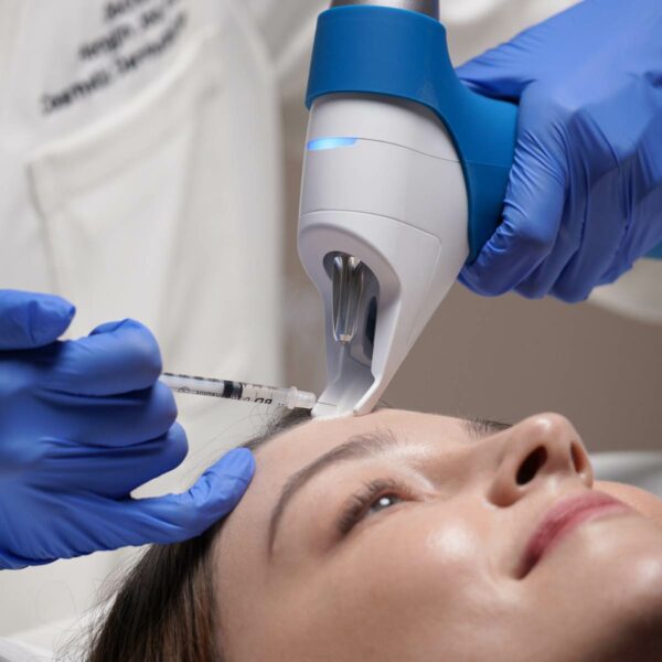 The TargetCool skin cooling and cryotherapy device being applied to a patient during a procedure